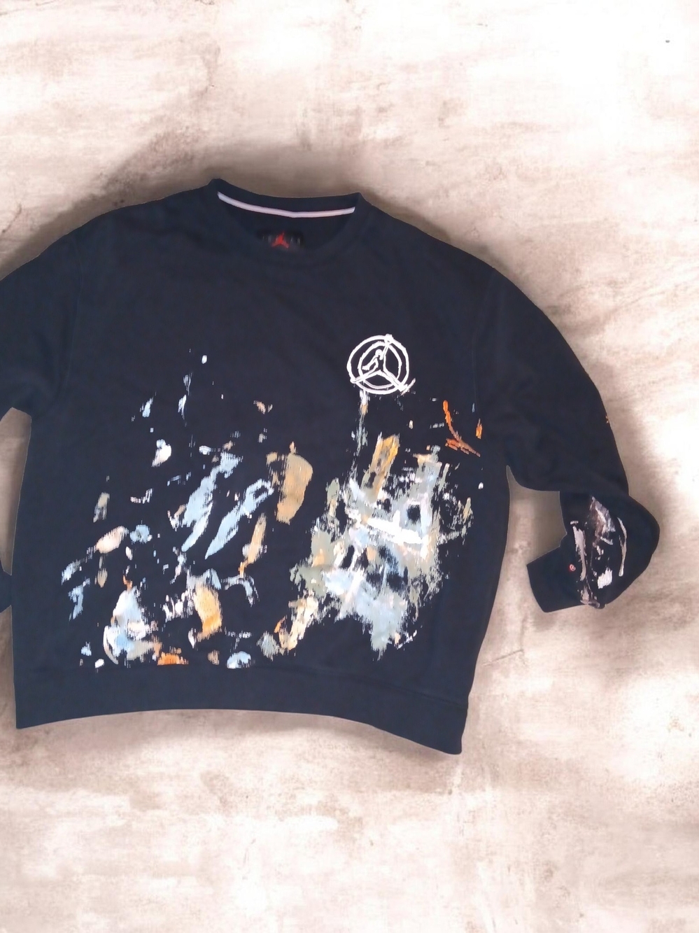 Jordan Navy Crewneck Sweatshirt with Multicolor Paint Splatter